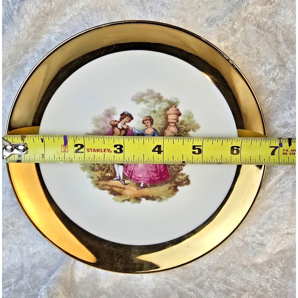 22 K Gold Trim L Parbus Bavaria Germany 2 Plates Fragonard courting couple 6.75" - Picture 8 of 10